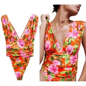 Zara Floral V-Neck BodySuit top